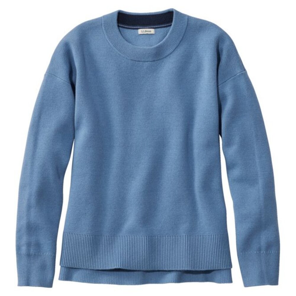 L.L.BEAN Wicked Soft Cotton Cashmere Crewneck Sweater for Women- Chalk Blue